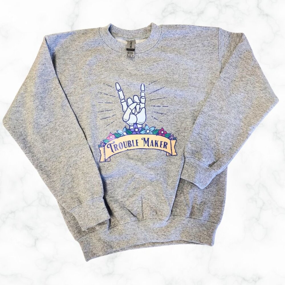 Floral Rebellion – Skeleton Hand Graphic Crewneck (Size Medium)
